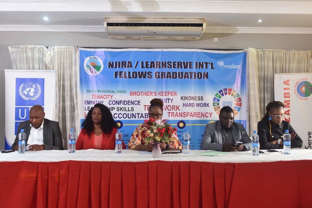 On behalf of RR <a href="/wakiaga/">James Wakiaga</a>, <a href="/SharonWekwete/">Sharon Wekwete</a> delivered remarks at the Graduation Ceremony of NJIRA/LEARNSERVE Int’ Fellows.

Under the GRZ-UN Joint Programme on Youth, UNDP supports @the_MYSA to ensure #YouthEmpowerment and boost youth employability and enterpreneurship