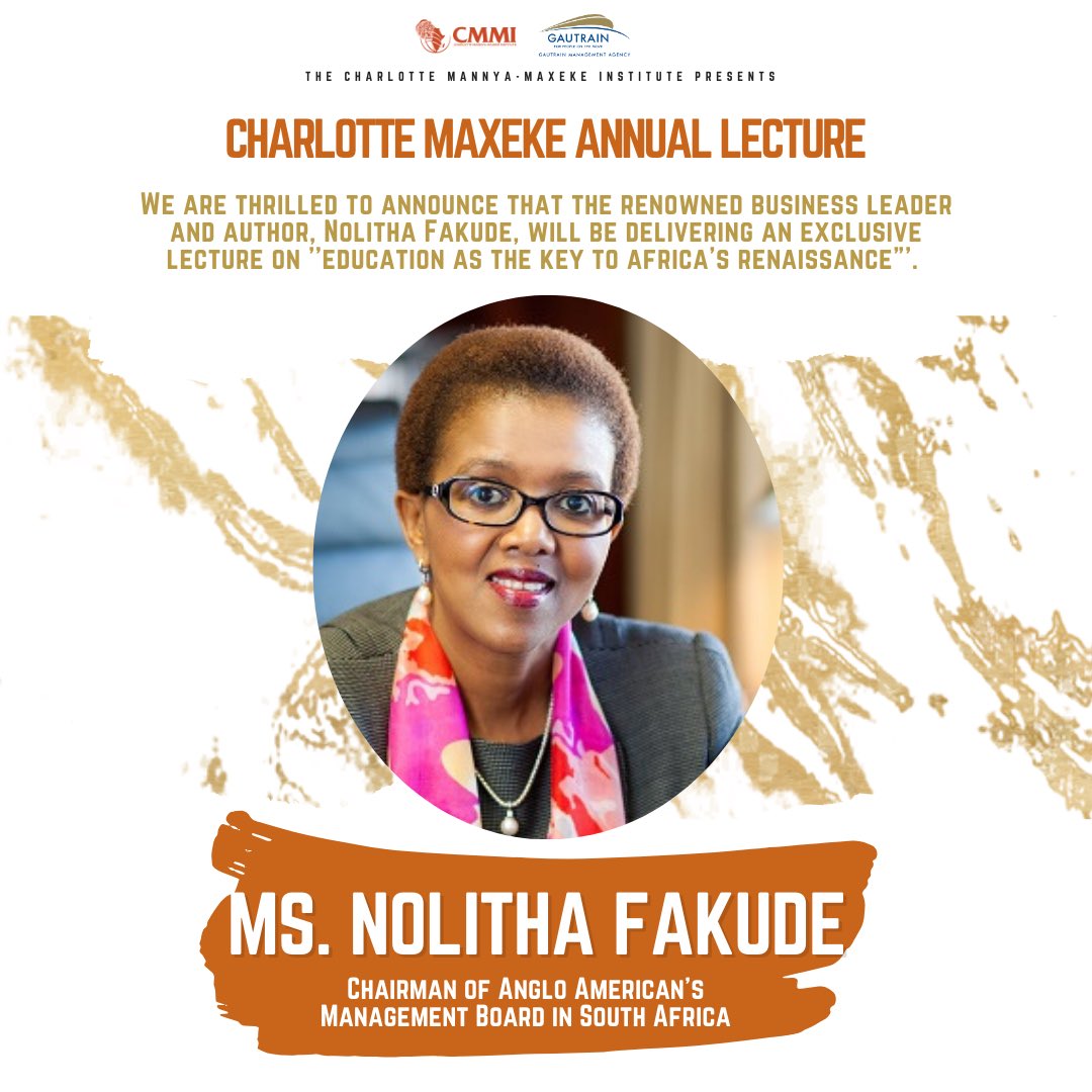 SPEAKER ANNOUNCEMENT💃🏽💃🏽

Join us for an insightful session where Ms. Nolitha Fakude will share her expertise on the topic “Education as the key to Africa’s Renaissance” 

#educationfirst #experttalk #charlottemaxeke #electionresults