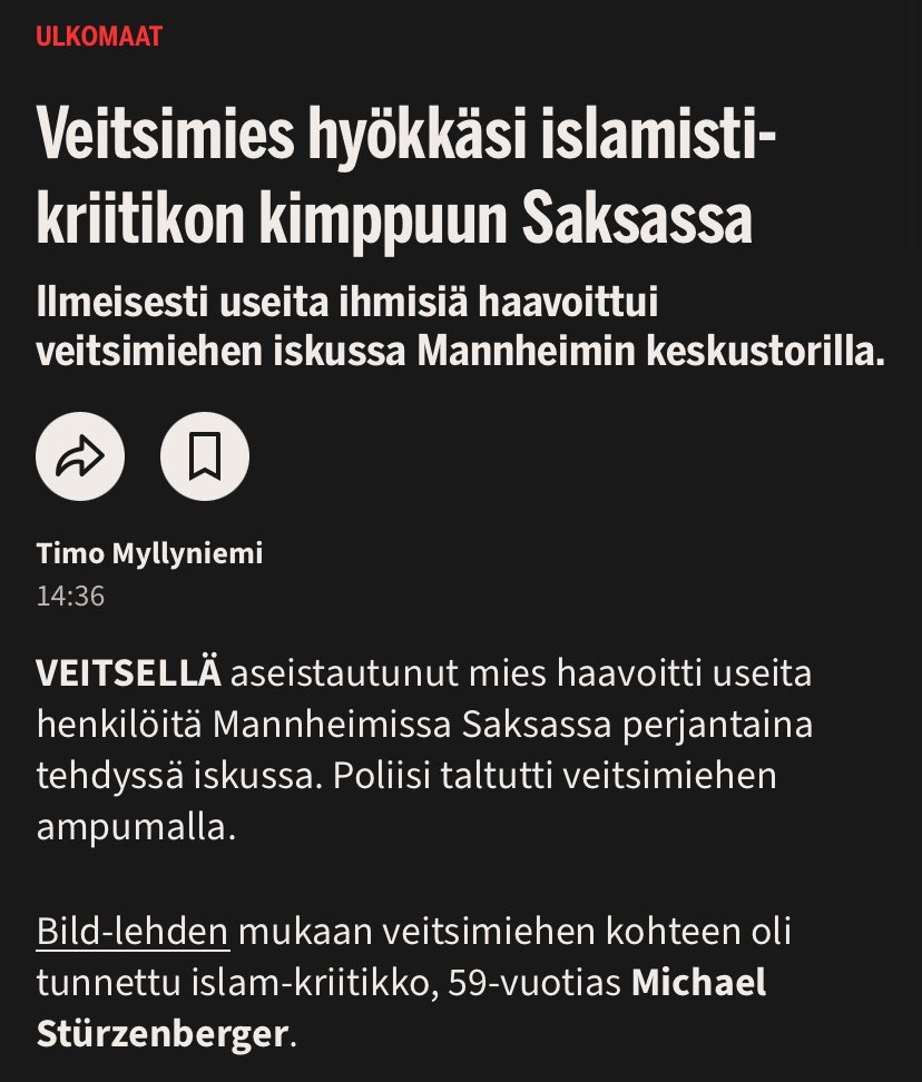 Uskonnollisesti motivoitunut väkivaltateko, kun varsinkin, jos uskonnollinen ideologiasi vaati, sekä opettaa tekemään sitä; on määritelmällisesti terrorismia ja tekijä terroristi. 

Ei mikään ”veitsimies”. @iltalehti_fi 

#Misinformaatio