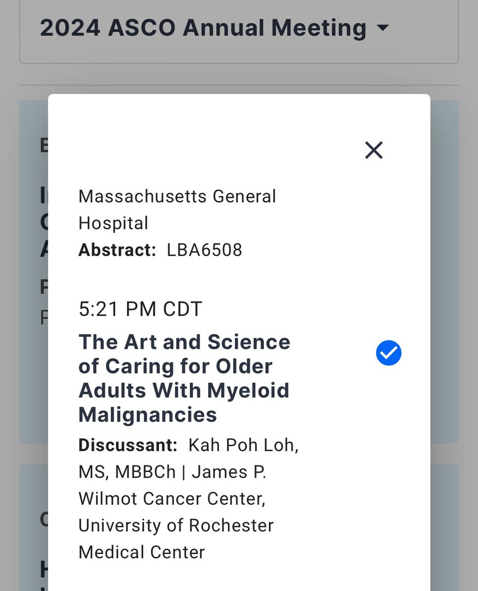 Excited to discuss three excellent abstracts this afternoon on #frailty #tolerability #pallcare and highlight gap in the care of older adults with #myeloid cancer #ASCO24 @WilmotCancer @URMC_DeptMed #gerionc #geriheme @myCARG @SIOGorg