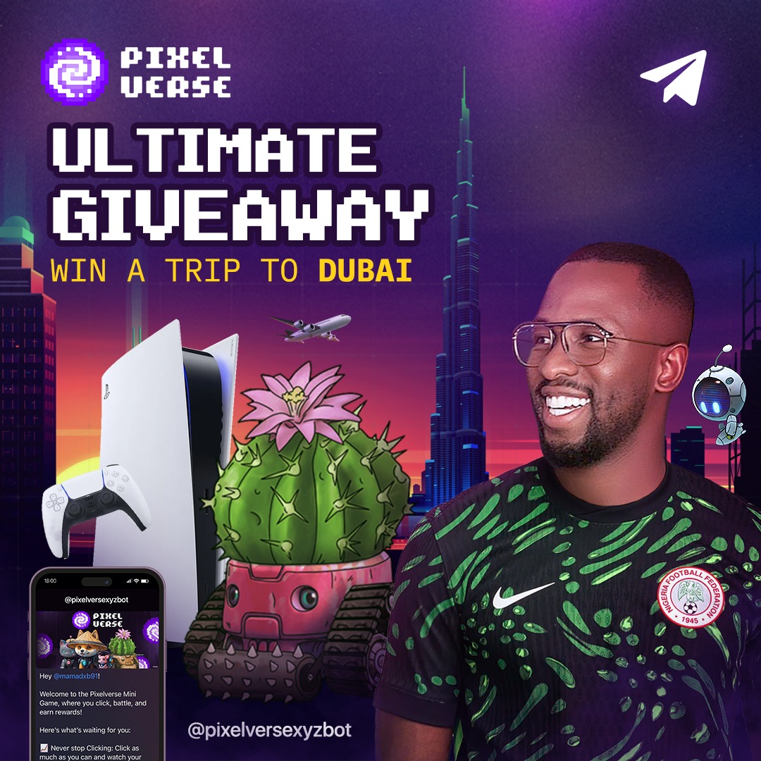 ✈️🇦🇪 Win a Trip to Dubai for 2 People for 1 Week! How to Participate: 1. Join our Telegram Mini App👇t.me/pixelversexyzb… 2. RT & mention 3 friends in the comments below 3. Play and make 3 referrals through the app 4. Follow @pixelverse_xyz & @mahamadou_lc 🏆2nd and 3rd
