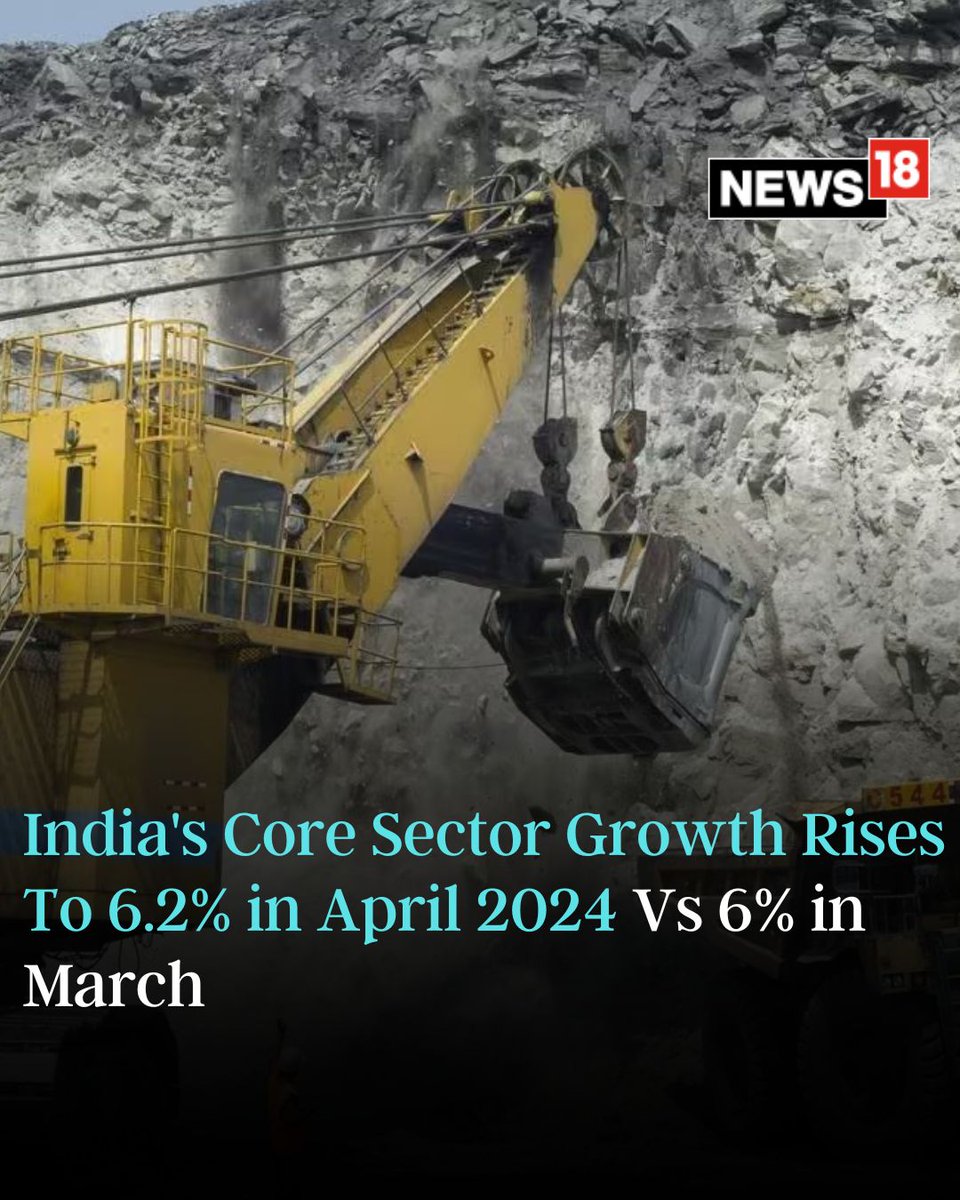 India's #core sectors in April 2024 grew 6.2 per cent, compared with 6 per cent in the previous month of March

#NaturalGas #Refinery #electricity #Development 

news18.com/business/india…