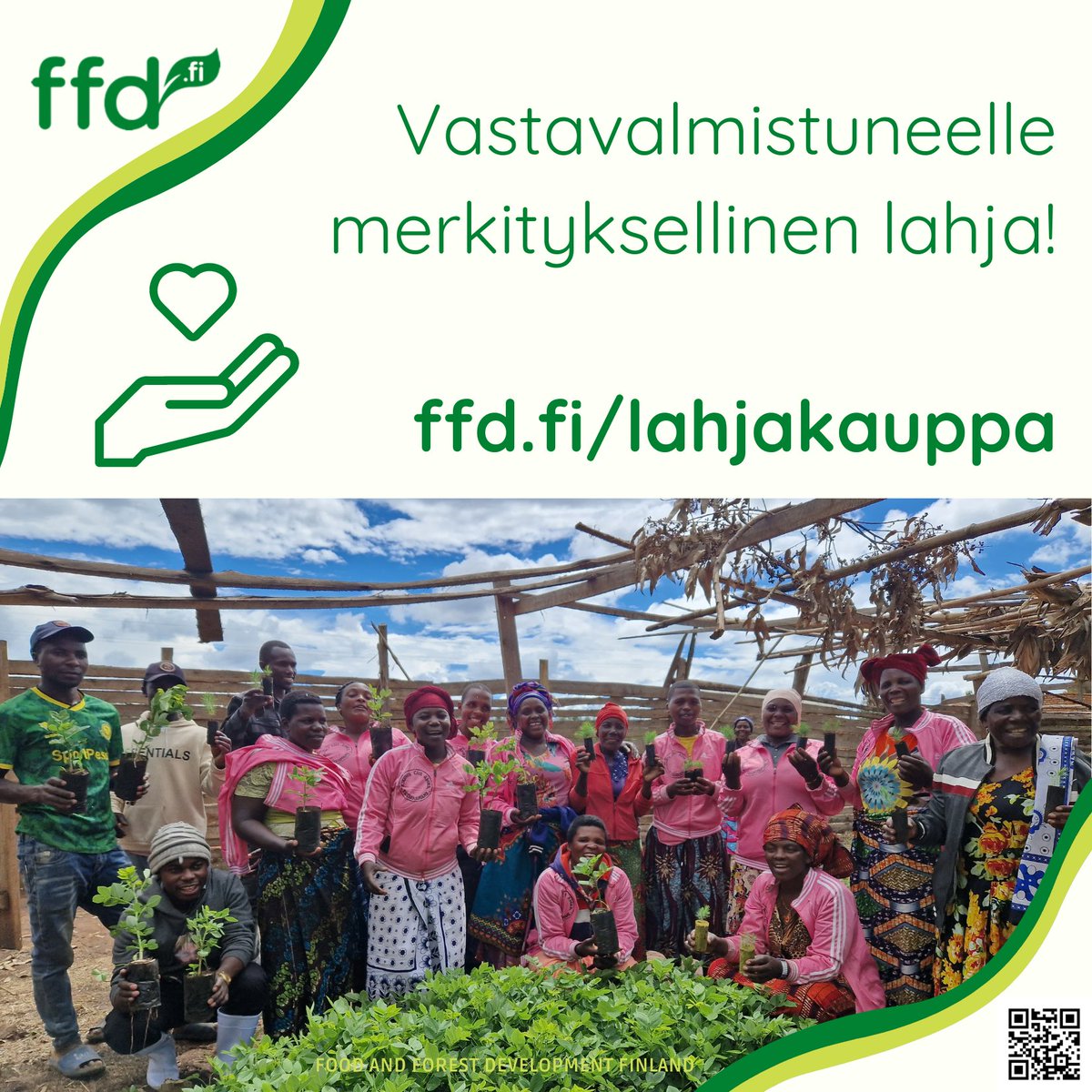 Tuoreelle ylioppilaalle tai vastavalmistuneelle toivoa tulevaisuuteen FFD:n aineettomalla lahjalla! 💚
Anna lahjaksi tasa-arvoa, ilmasto-osaamista tai siemeniä. FFD:n reiluja lahjoja, jotka varmasti ilahduttavat sekä vastaanottajaa että edunsaajaa.
ffd.fi/lahjakauppa 🎁