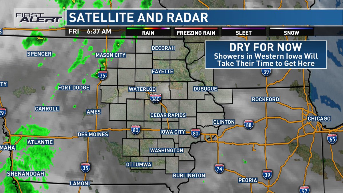 We're expecting things to stay dry early today, but the chance for some showers and storms will be present at times in the coming days: kcrg.com/2024/05/31/cha… -Corey