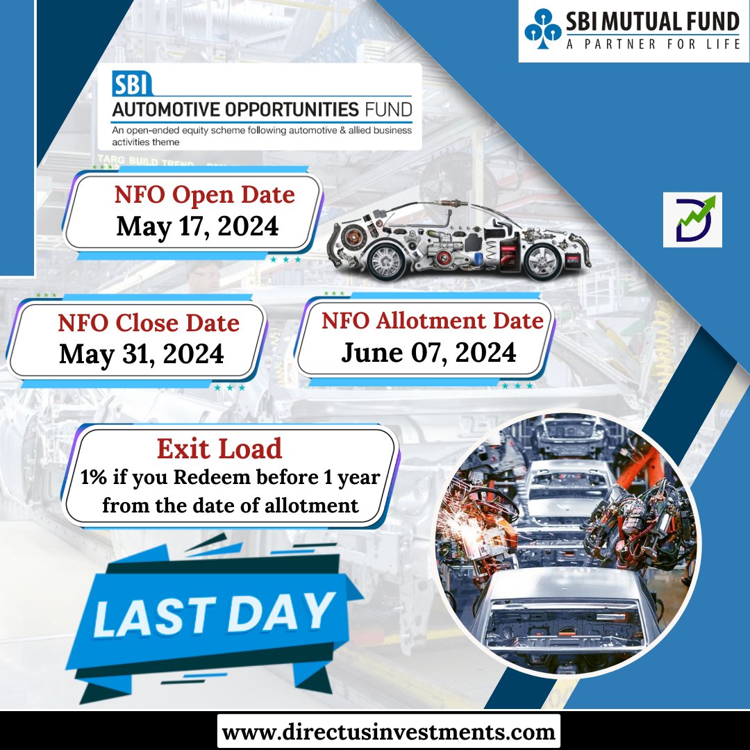 SBI Automotive Opportunities Fund NFO Details
.
bit.ly/3s1roj7
.
#SBIMF #Automotive #NFO #SBIAutomotiveOpportunitiesFund #MutualFunds #stockmarket #sharemarket #stockmarketinvesting #sharemarketinvesting #stockmarketupdates #stockmarketindia #bse #directusinvestments