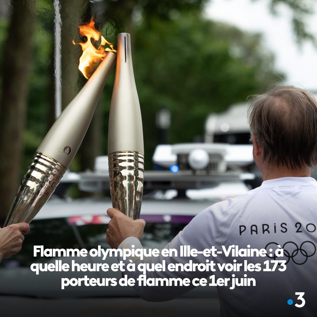 Flamme olympique en Ille-et-Vilaine : à quelle heure et à quel endroit voir les 173 porteurs de flamme ce 1er juin Article à lire ici : france3-regions.francetvinfo.fr/bretagne/ille-…
