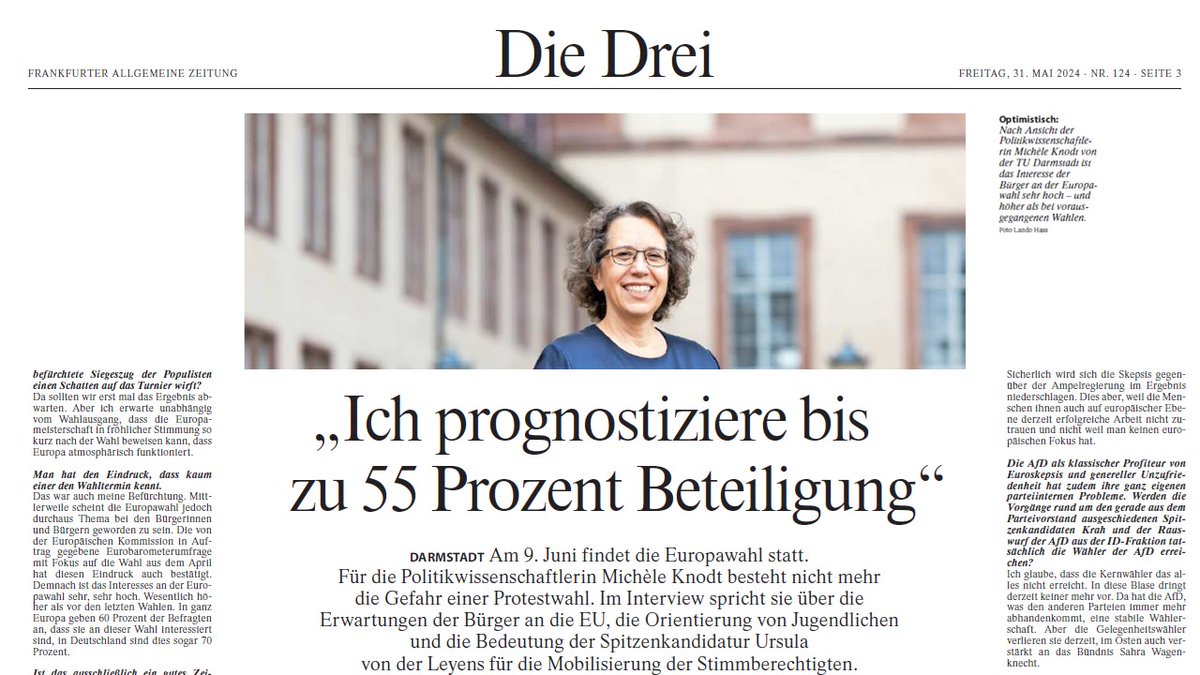 Heute in der FAZ meine Einschätzung zur Europawahl in ganzer Länge. Meine Prognose für die Wahlbeteiligung ist gewagt, aber möglich und notwendig! Daher: #NutzedeineStimme #Europawahl2024