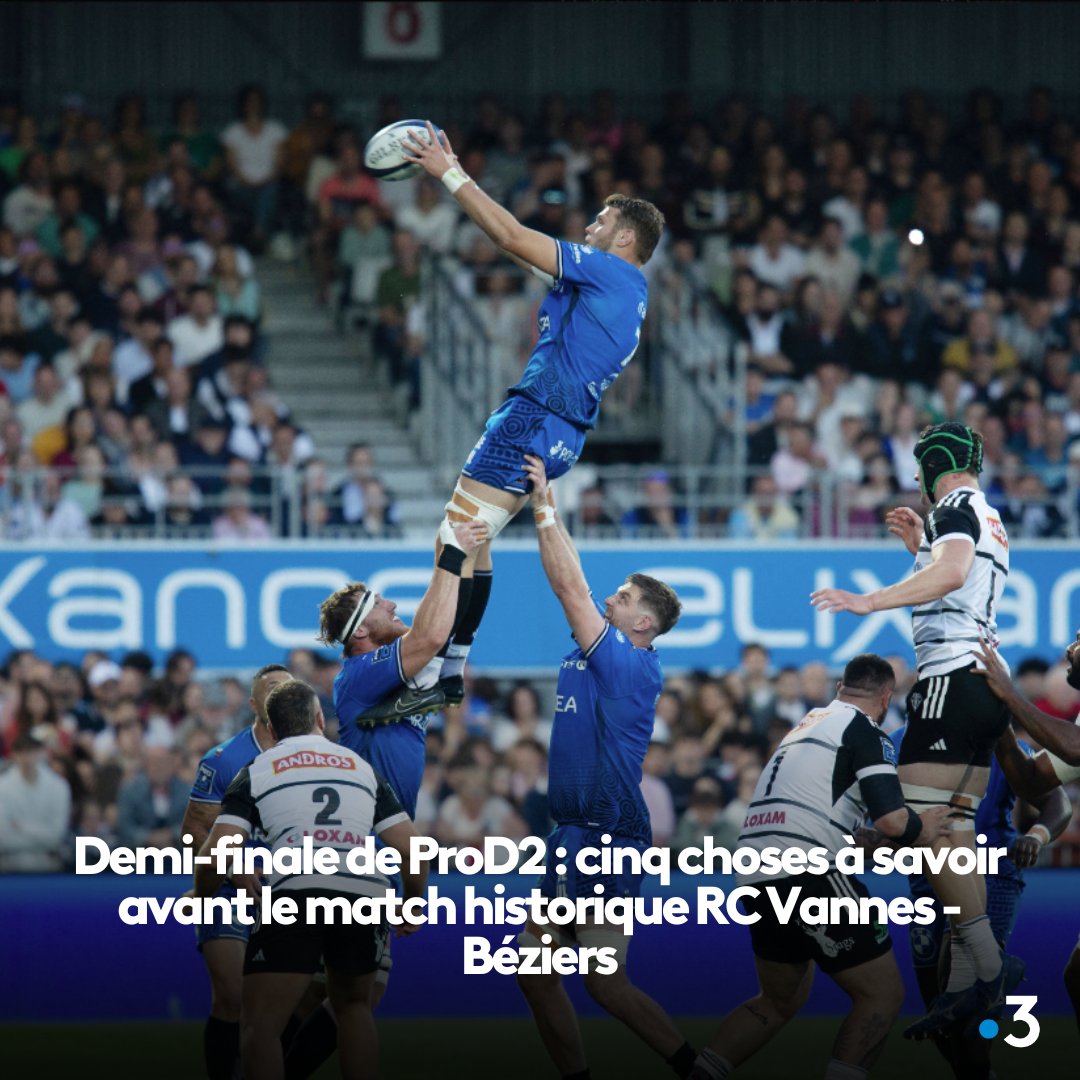 Demi-finale de ProD2 : cinq choses à savoir avant le match historique RC Vannes - Béziers Article à lire ici : france3-regions.francetvinfo.fr/bretagne/morbi…