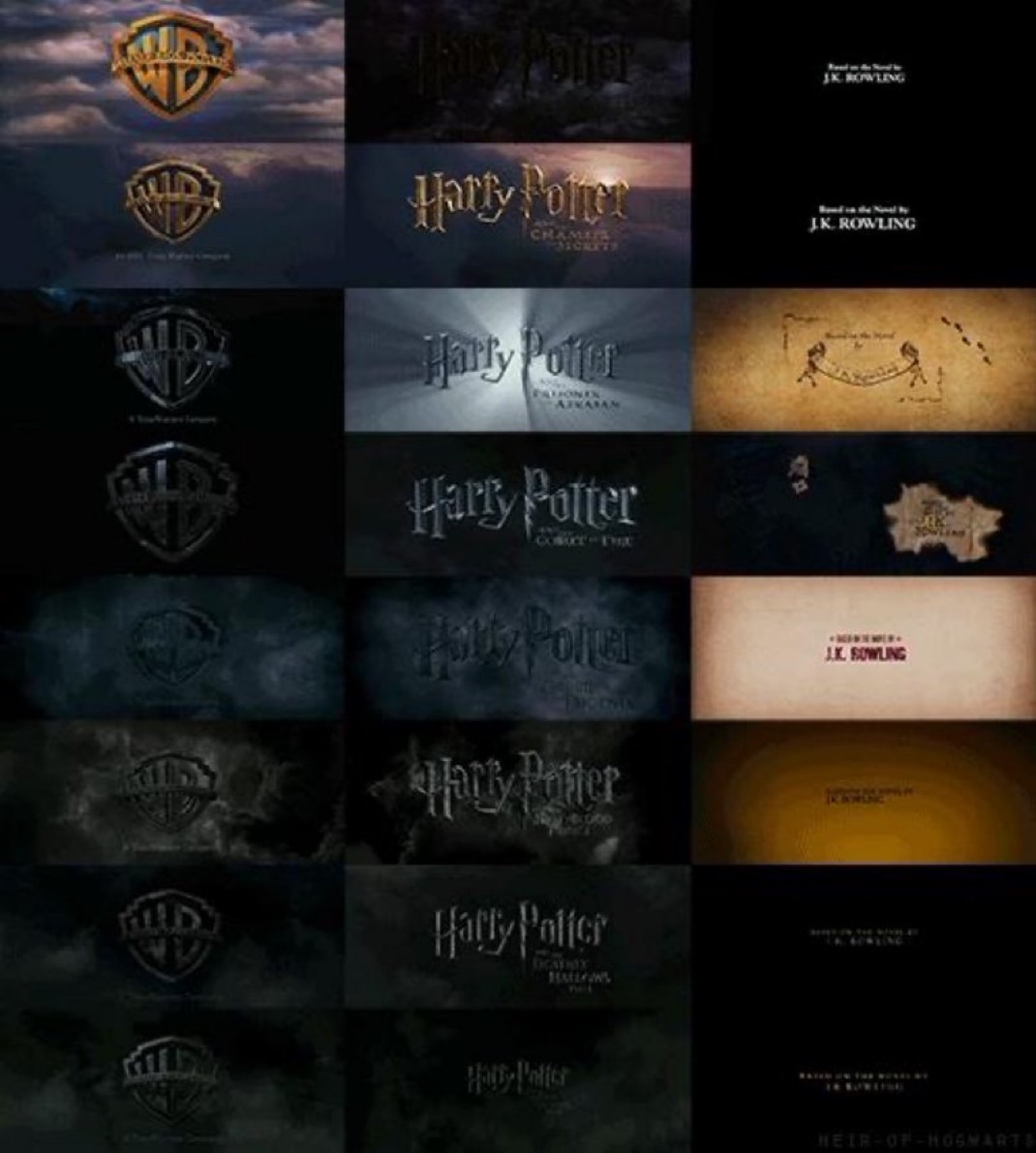 The beginning and ending credits for all eight Harry Potter films 🎥