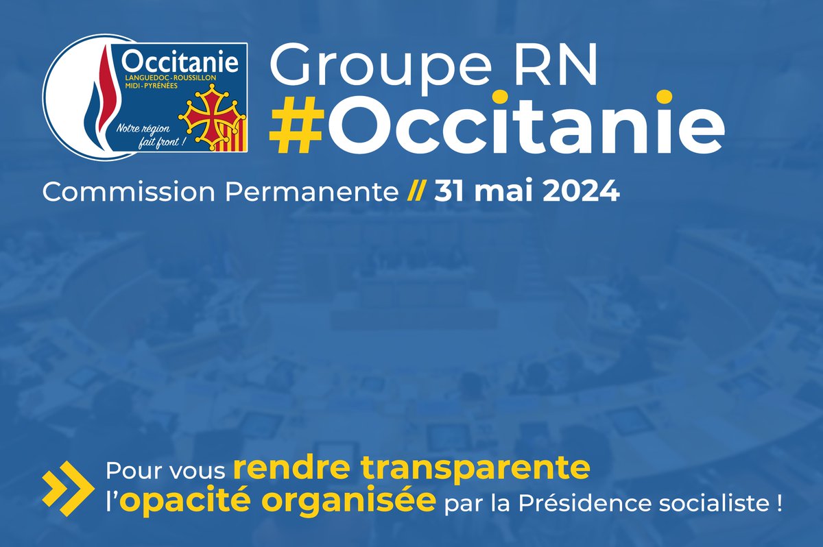 🔴 Aujourd'hui, vendredi 31 mai 2024, vos élus #RassemblementNational défendent encore et toujours VOS intérêts à la Commission Permanente du Conseil régional d'#Occitanie à #Montpellier et #Toulouse.
