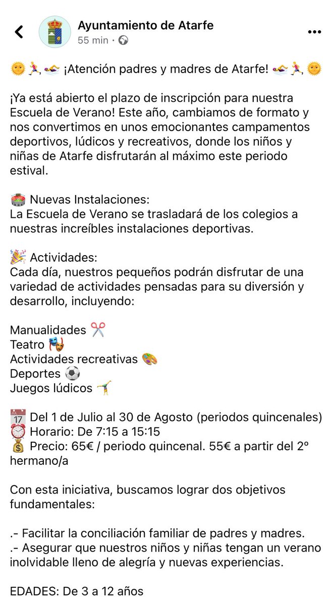 BeaRofi's tweet photo. @marifrangr @aytogr mirad el precio de las #escuelasdeverano del @AytoAtarfe un precio asequible para las familias y no la barbaridad que habéis hecho vosotros este año. Os pongo vuestro precio para que comparéis @PsoeGranada @SumarGranada https://t.co/FhFSZJ2CIm