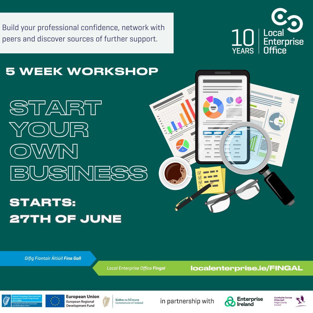 Ever wanted to start your own business? Join us from the 28th of May to learn how. This course is delivered over 5 weeks. Build your professional confidence, network with peers and find sources of further support. Find out more at: localenterprise.ie/Fingal/Trainin… @fingalcoco
