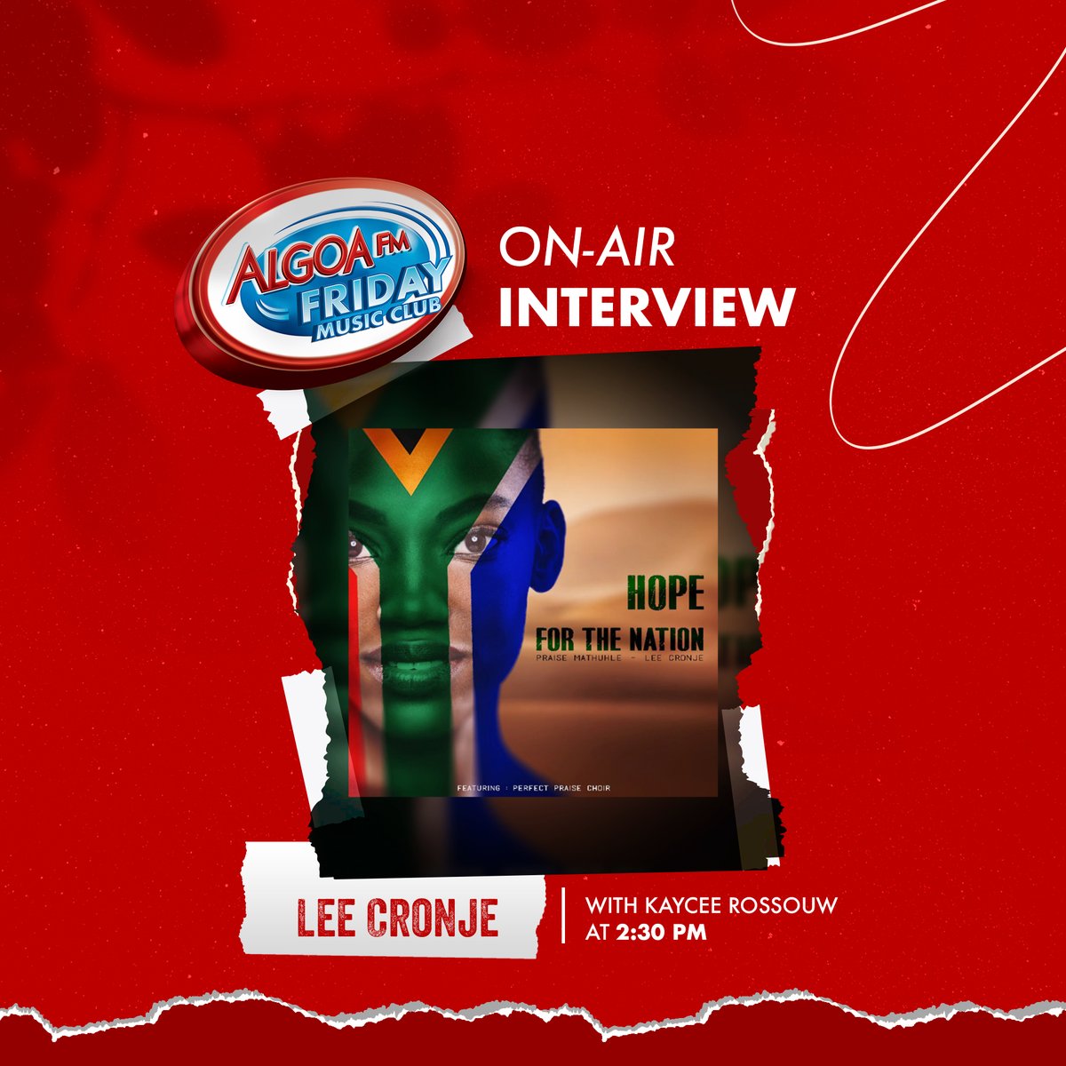 This week on #FridayMusicClub, we have East London-based muso, Lee Cronje🤩 He'll be chatting to <a href="/kaycee_rossouw/">Dj Kaycee S.A</a> on Algoa FM about his latest single, 'Hope for a nation'🎶.

Tune in today at 14:30!📻

#FridayMusicClub #AlgoaFM #Radio #HopeForANation #Music #New