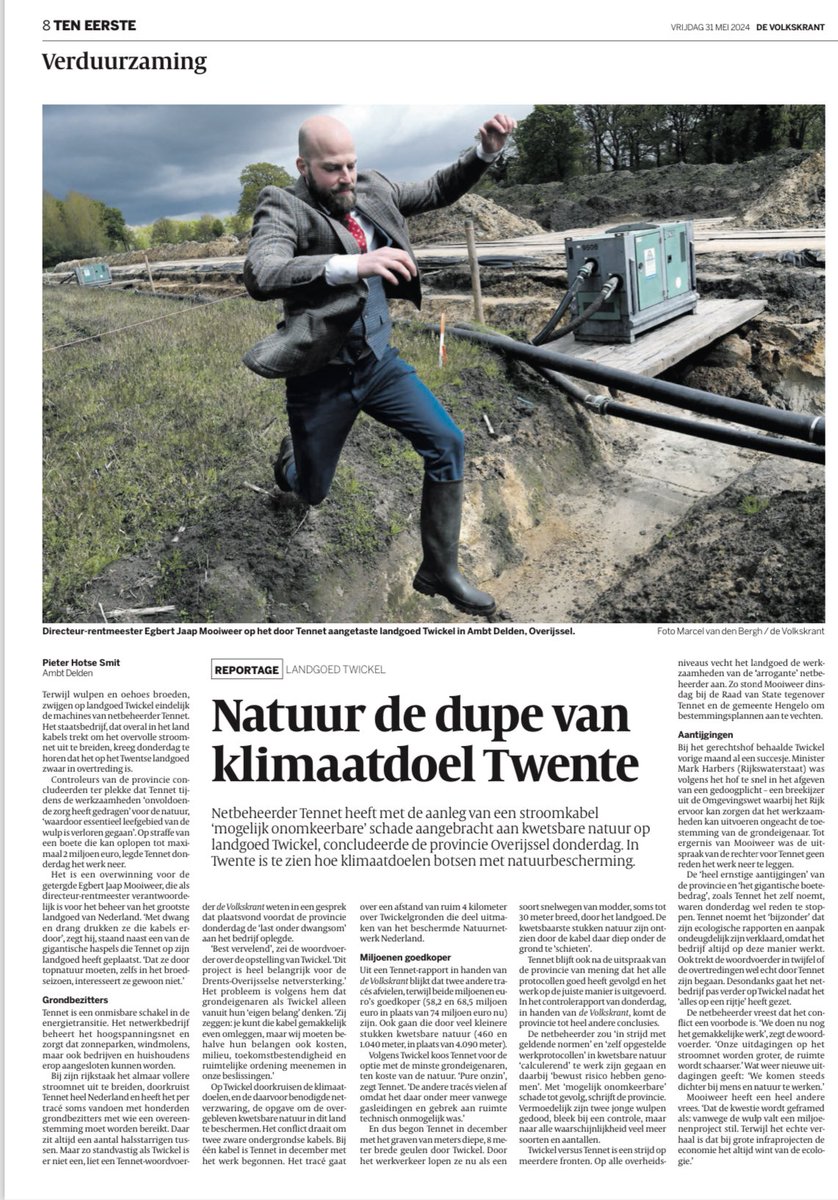 Waarom legt ecologie het af tegen  economie? Egbert Jaap Mooiweer in @volkskrant vandaag over de brute aanleg van stroomkabels door kwetsbaar natuurgebied.