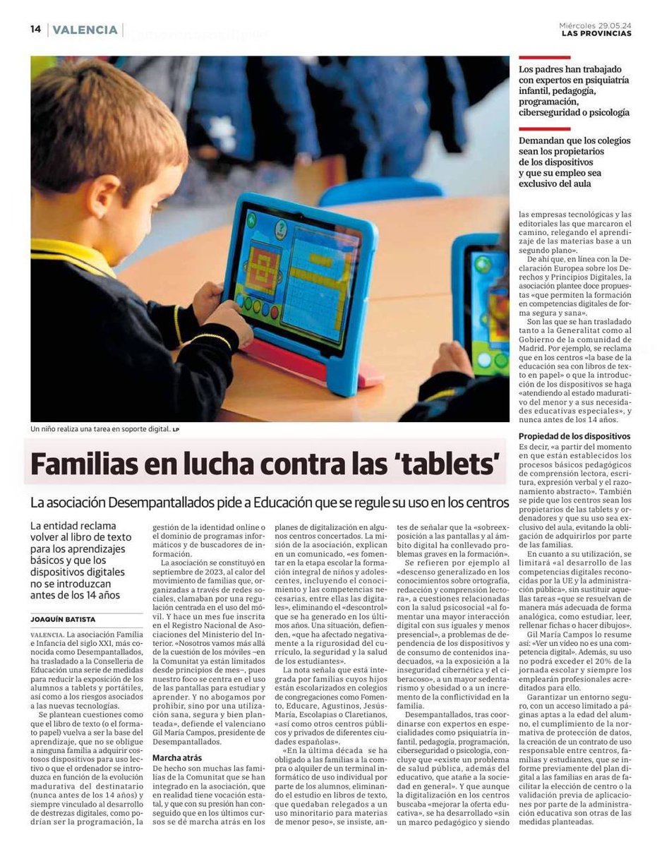 FAMILIES EN LLUITA CONTRA LES TABLETS
L'associació 'Desempantallados' demana a Educació que se'n reguli l'ús als centres.
aixecaelcap.cat/2024/05/31/fam…
#AixecaElCap #DesdigitalitzemLesAules #StopPantalles