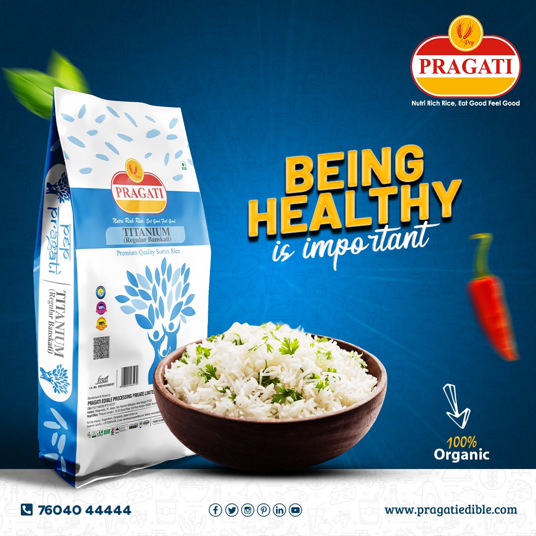 Staying healthy is key! 🌿 Enjoy 100% organic Pragati Rice for a natural and nutritious boost. 🍚💪 

WhatsApp message on 7604044444 or click bit.ly/4417Pez
.
.
.
#Pragati #Rice #NutriRichRice #PragatiRice #Nutritious #HealthyLiving #BengaliCuisine #ricebowl #ricerecipe