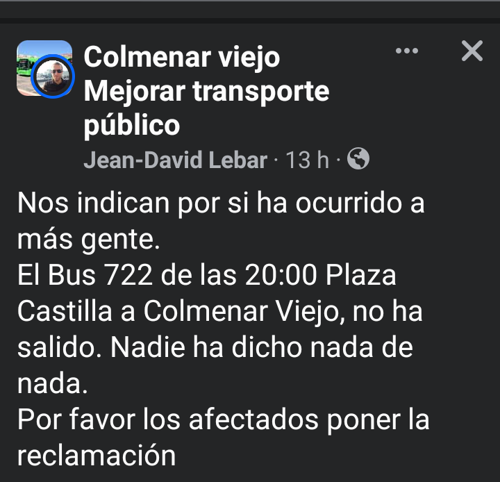 Solicitara el Ayuntamiento de #ColmenarViejo a la empresa Interbus, explicaciones por autobuses que no salen a su hora como denuncian los usuarios??? O solo ladran por las incidencias del Tren de Cercanías ? Trenes y autobuses día día suplicio para los usuarios .