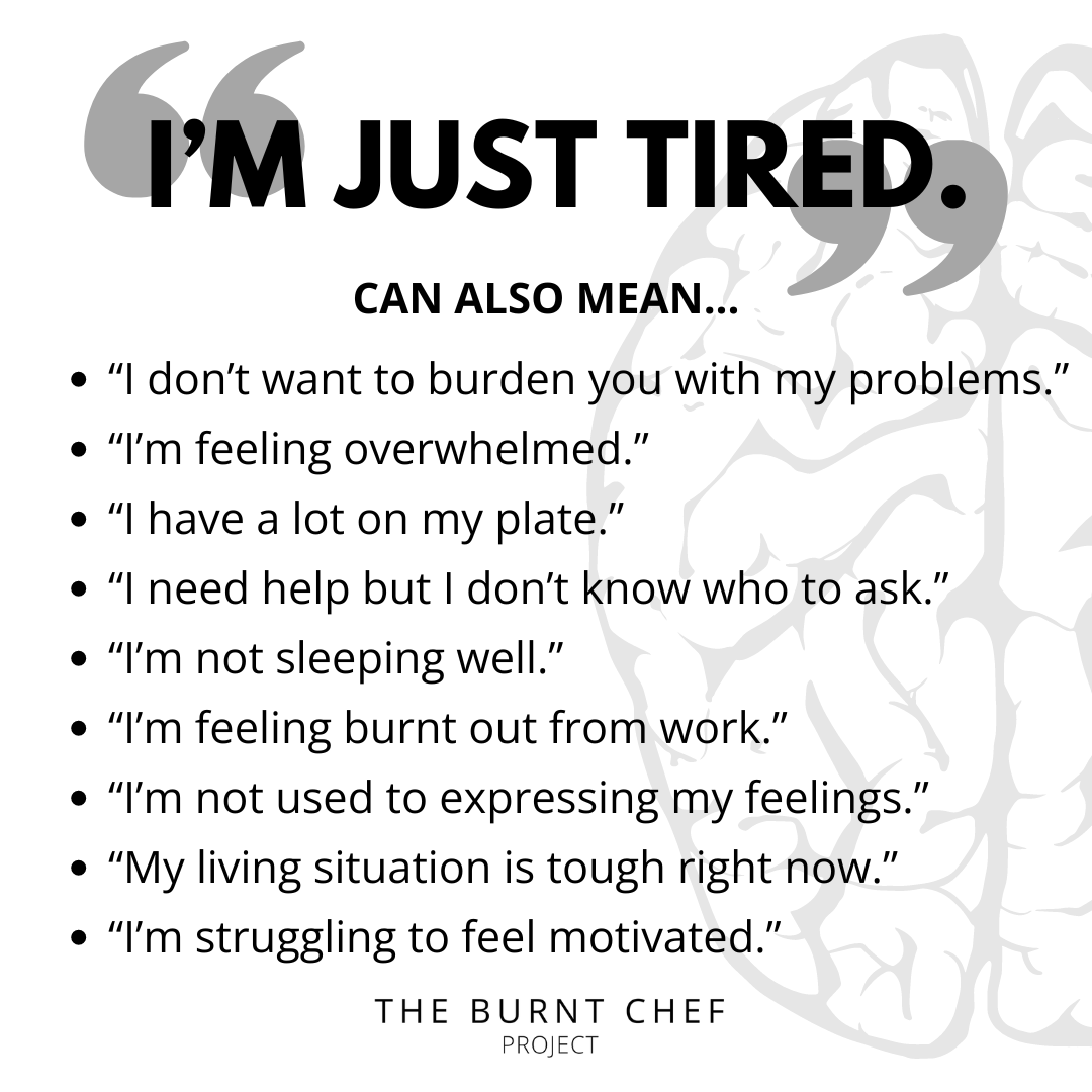 burnt_chef's tweet photo. "I'm just tired" often hides deeper struggles—stress, burnout, or emotional exhaustion.
Let's encourage honest conversations and support each other. Ask, listen, and be there. 💬🖤
#sparkaconversation #burnout #mentalhealth #itsokaynotbeokay https://t.co/EsF4SgE4BQ
