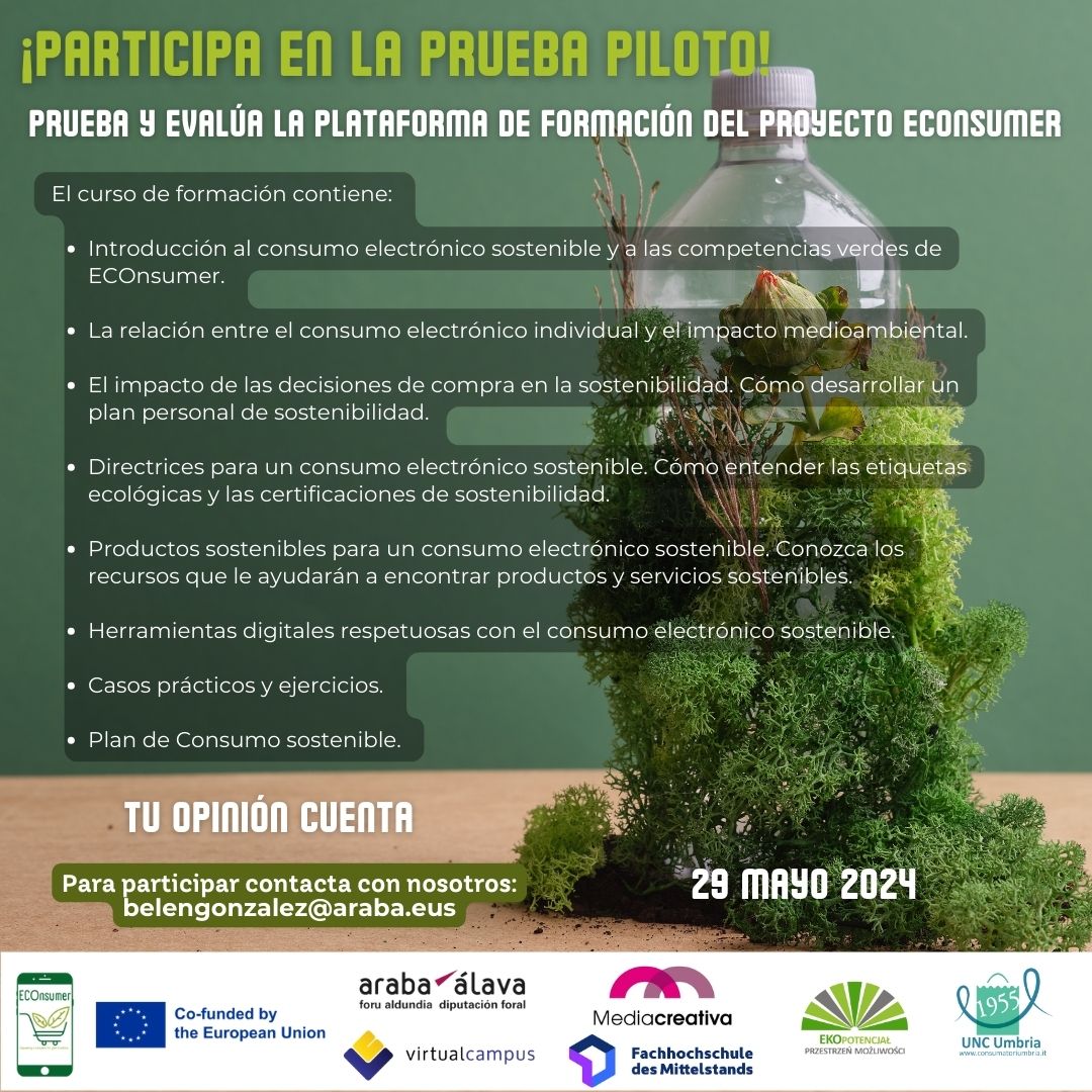 ECONSUMER: ¡Nueva fecha para la sesión informativa! ♻️ Jueves 6 de junio ⏰ 11:30 - 13:00 Cruz Roja Vitoria (C/ Etxezaharra, aula de informática) ¡Empodérate como persona consumidora y contribuye a la transición verde! ✏️ Más info e inscripciones: belengonzalez@araba.eus