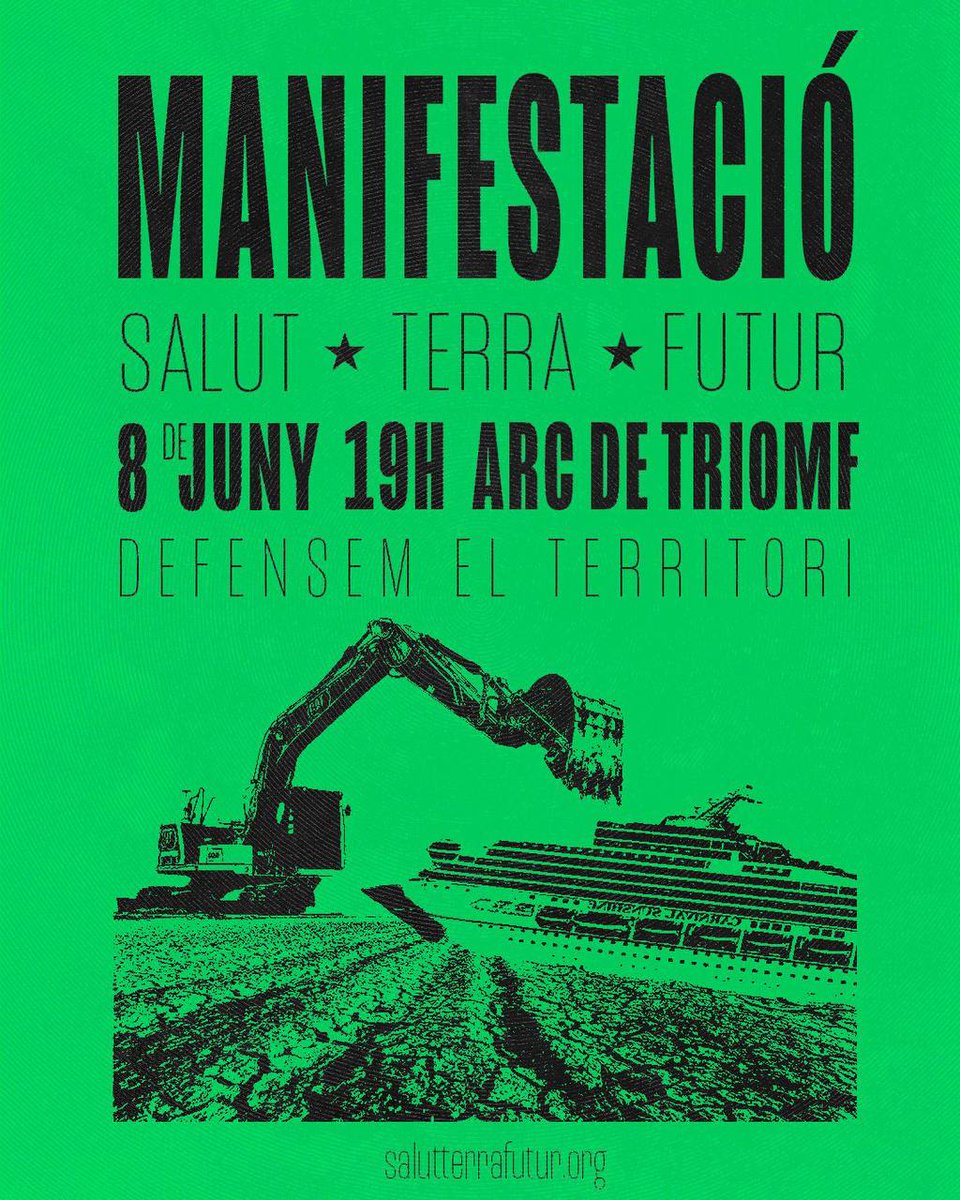 Des de la @CUPEbre fem una crida a participar de la manifestació del proper 8 de juny a Barcelona en defensa del Territori. No estem en venda! Volem salut, terra i futur!!!
#ManiEco8J