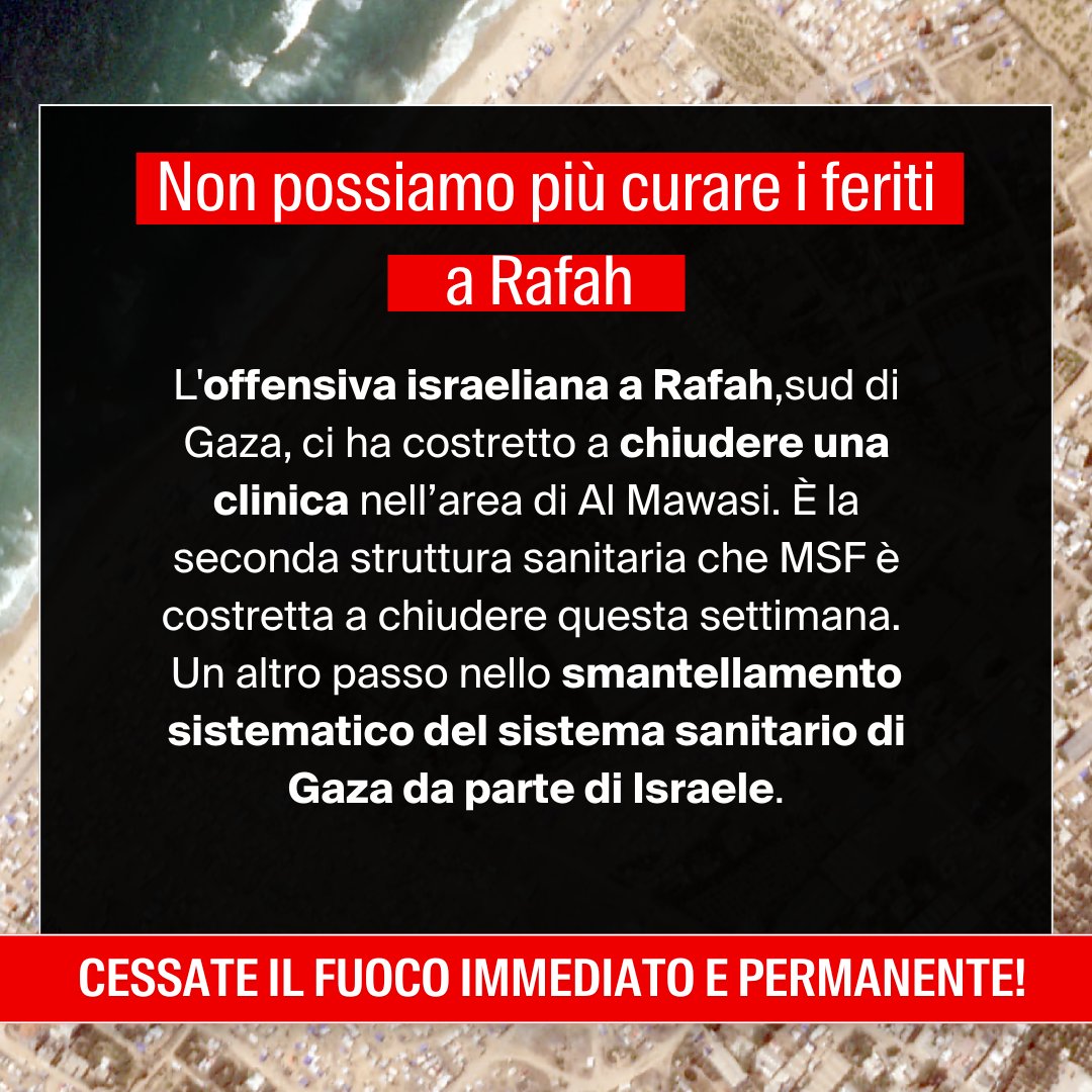 🔴L'accesso alle cure mediche a #Rafah è ora estremamente limitato, mentre rimane bloccato il rifornimento di aiuti umanitari nel nord di #Gaza.
Finché questa offensiva e la guerra continueranno, i servizi medici e gli aiuti essenziali diminuiranno e altri civili moriranno.