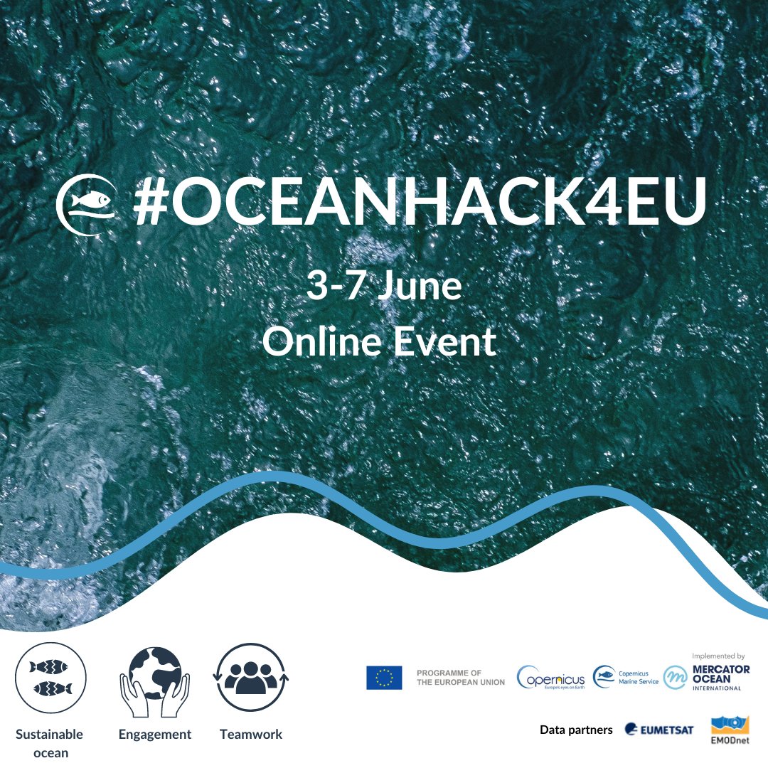 Interested in protecting #OurOcean ❓ Then join the #CopernicusMarine #OceanHack4EU to promote a sustainable Ocean 🌊 This is a final call for all innovators and marine enthusiasts to submit their ideas and register for the hackathon 🔗eventornado.com/event/OceanHac…