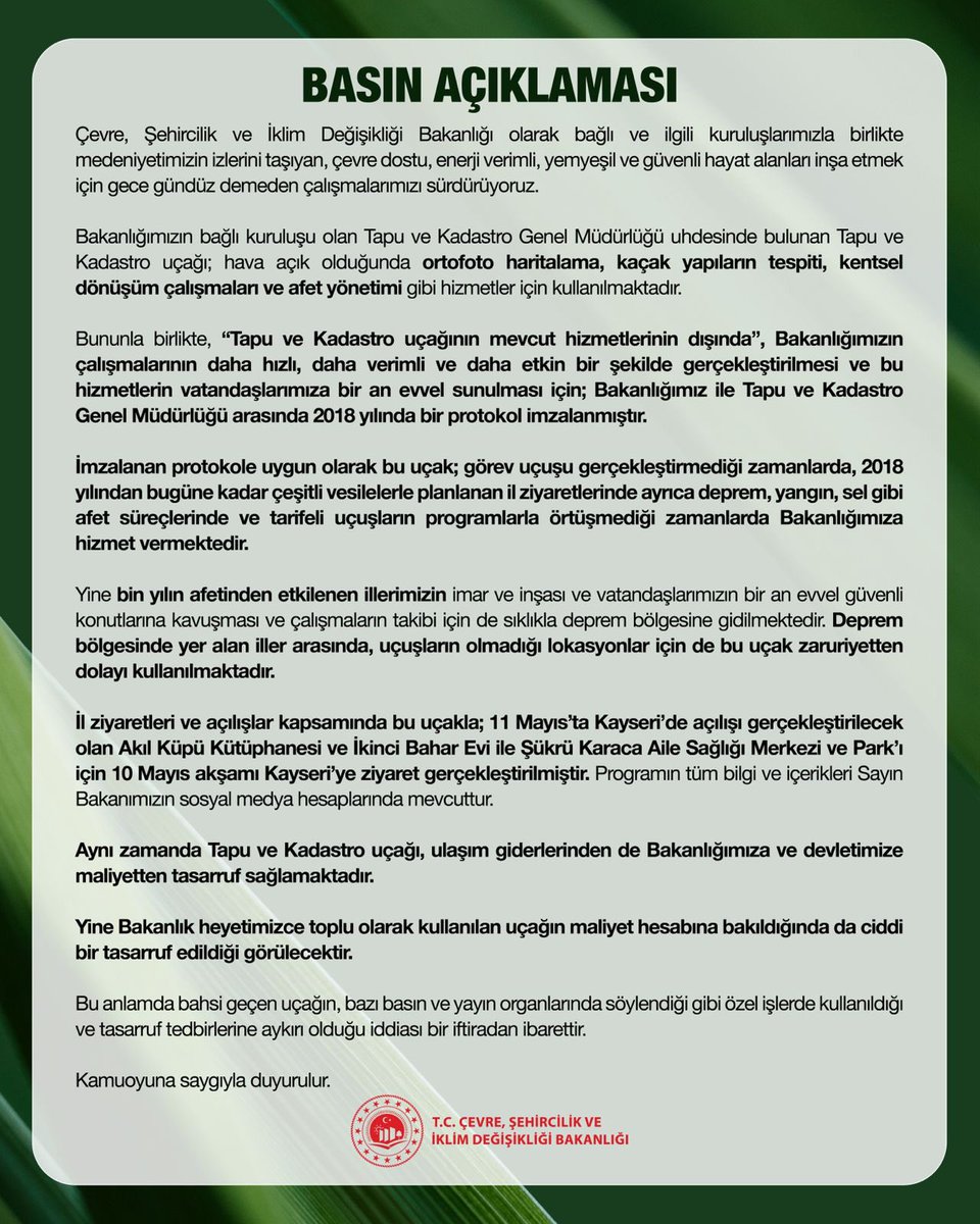 Bakan Bey Ankara'dan Kayseri'ye gelmek için Tapu ve Kadastro uçağını 'zaruriyetten dolayı kullanmakta' ve böylece 'devletimize maliyetten tasarruf' sağlamaktaymış..

İsraf düzenleri için bir de teşekkür bekliyorlar herhalde 🤦🏻‍♂️

@Ahmet_Davutoglu
@AvZulkufArslan