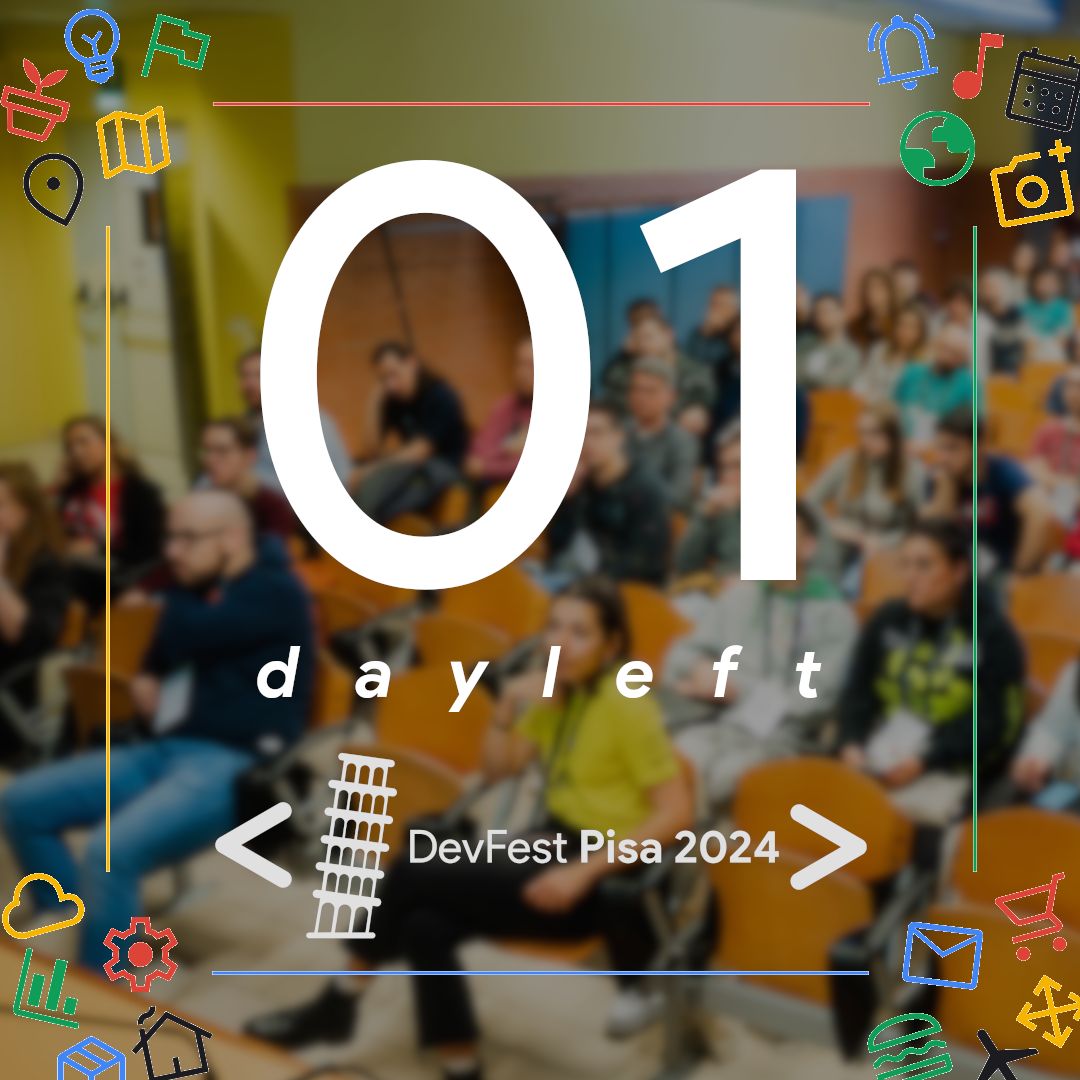 Tomorrow is the day of DevFest Pisa 2024 !!

📌 We are waiting for you at Polo Fibonacci, building E
📅June 1st from 8.30 am to 7.30 pm.

😄Are you ready for the event?

devfest.gdgpisa.it 

#devfestpisa2024 #pisa #gdgpisa #wtmpisa
