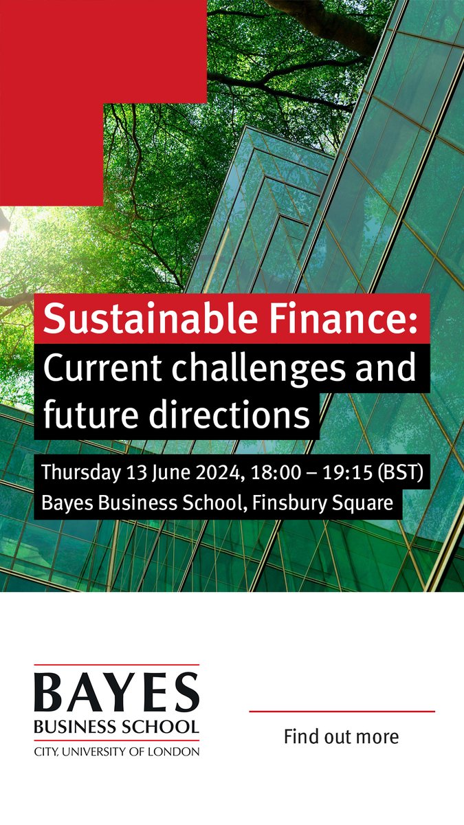 Join us @BayesBSchool on 13/06/24, 18.00 for a panel on #SustainableFinance & the future of #ESGInvesting

Free but register here:
city.ac.uk/news-and-event…