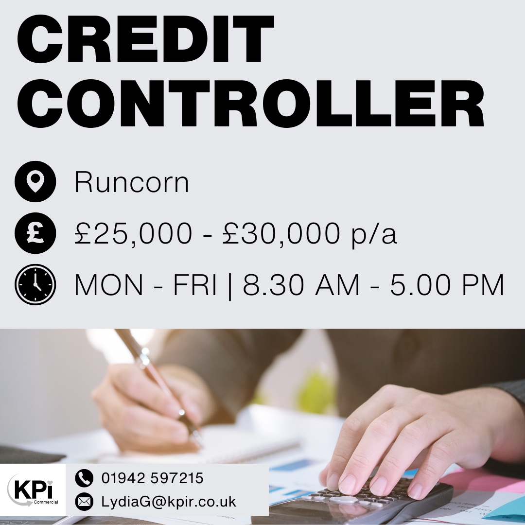 **CREDIT CONTROLLER** Runcorn. Up to £30,000 p/a

Visit bit.ly/CrCoRun for more details on this role.

Call 01942 597215 or email LydiaG@kpir.co.uk to apply.

#CreditController #CreditControllerJobs #RuncornJobs #CheshireJobs #FrodshamJobs #KPIRecruiting