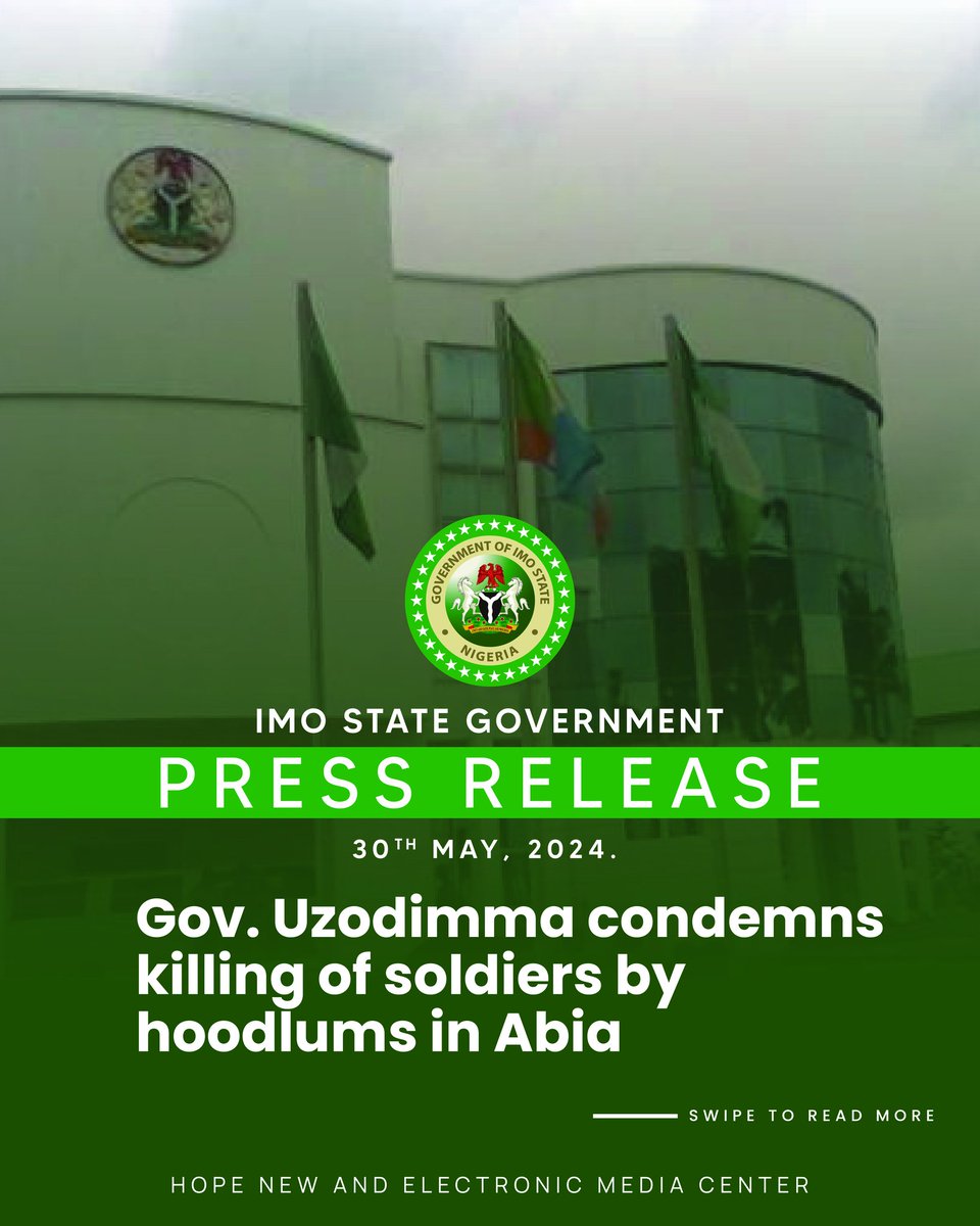 On behalf of the Government and good people of Imo State, and the South East Governors' Forum, I vehemently condemn the horrific attack on soldiers lawfully performing their duties in Aba, Abia State. 

This reprehensible act by criminals is a terrible practice that undermines