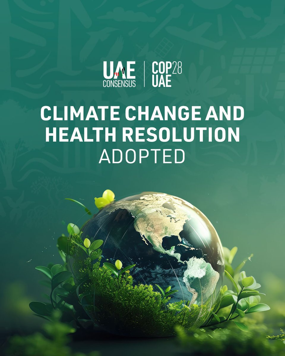 The Climate Change and Health Resolution, which was co-sponsored by the UAE and builds on the COP28 UAE Declaration on Climate and Health, has been adopted at the 77th World Health Assembly! This outcome is testament to the efforts at COP28 - which put health at the heart of