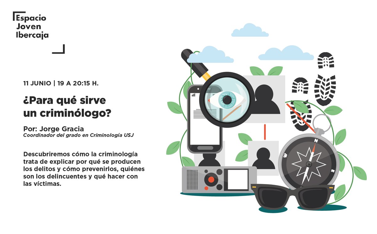 🔎 Jorge Gracia, coordinador del grado en Criminología de la USJ, impartirá esta charla en Espacio Joven <a href="/FundIbercaja/">Fundación Ibercaja</a> para hablar sobre las funciones de los criminólogos. 

👉 Inscripción: fundacionibercaja.es/actividades/co…
