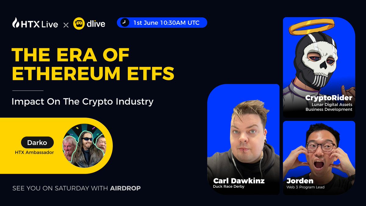 Join @HTX_Live this Saturday as we delve back into #ETH ETF! 
Win 4000 $CTA and #airdrops!🎁

✅ Follow @HTXCommunity @HTX_Live 
🔁 RT+tag 2
📺 Subscribe now: htx.com/en-us/live/det…