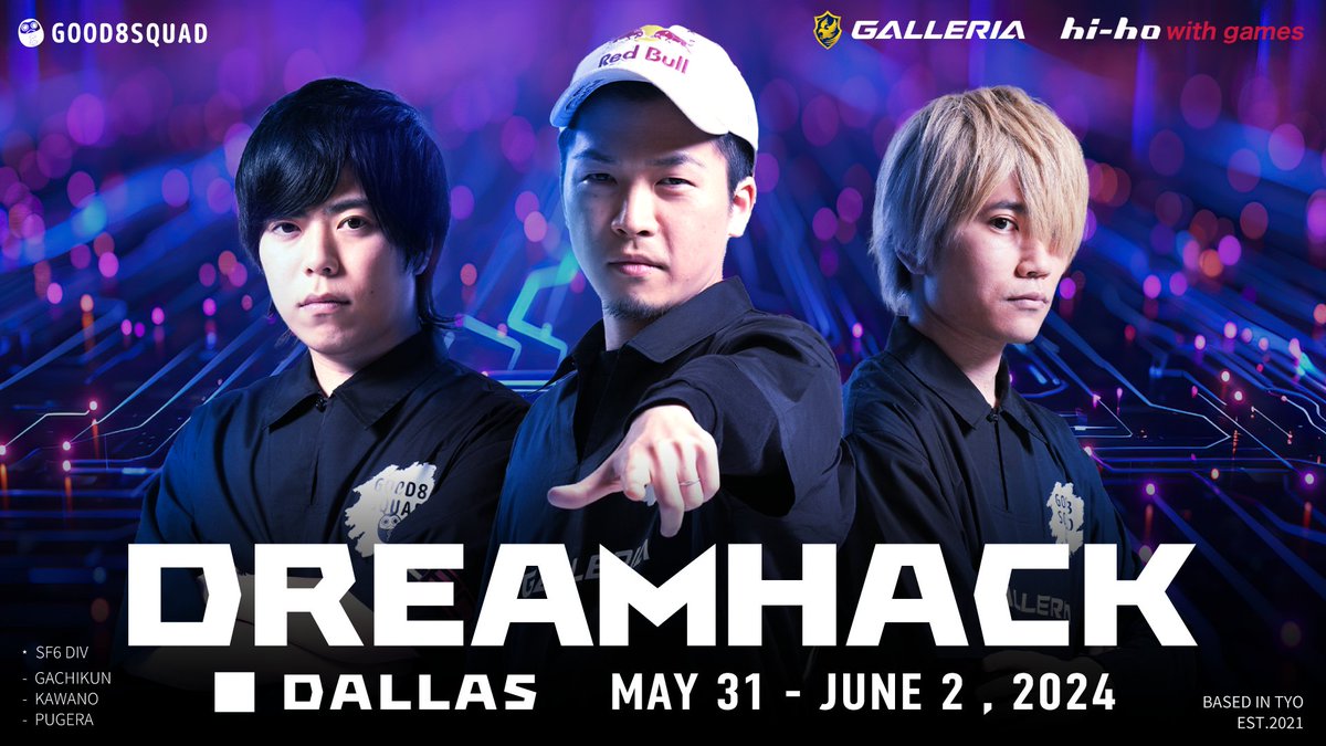 #DreamHack Dallas 🗓️6/1 AM.2:00～ 日本時間、午前2時よりEWCの出場をかけた試合が始まります！ 予選からとても厳しい試合が続きますが、1日目を乗り越えてEWC出場の切符を手にします🔥 深夜の時間ですが、応援お願いします❗️ 公式配信はこちら👀 twitch.tv/ewc_fighters #G8SWIN #SF6