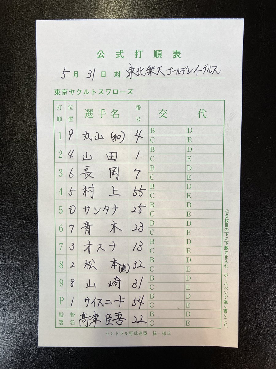 5月31日(金)
vs.東北楽天ゴールデンイーグルス
18:00試合開始
スワローズ本日のスタメン
#swallows
#ヤり返せ