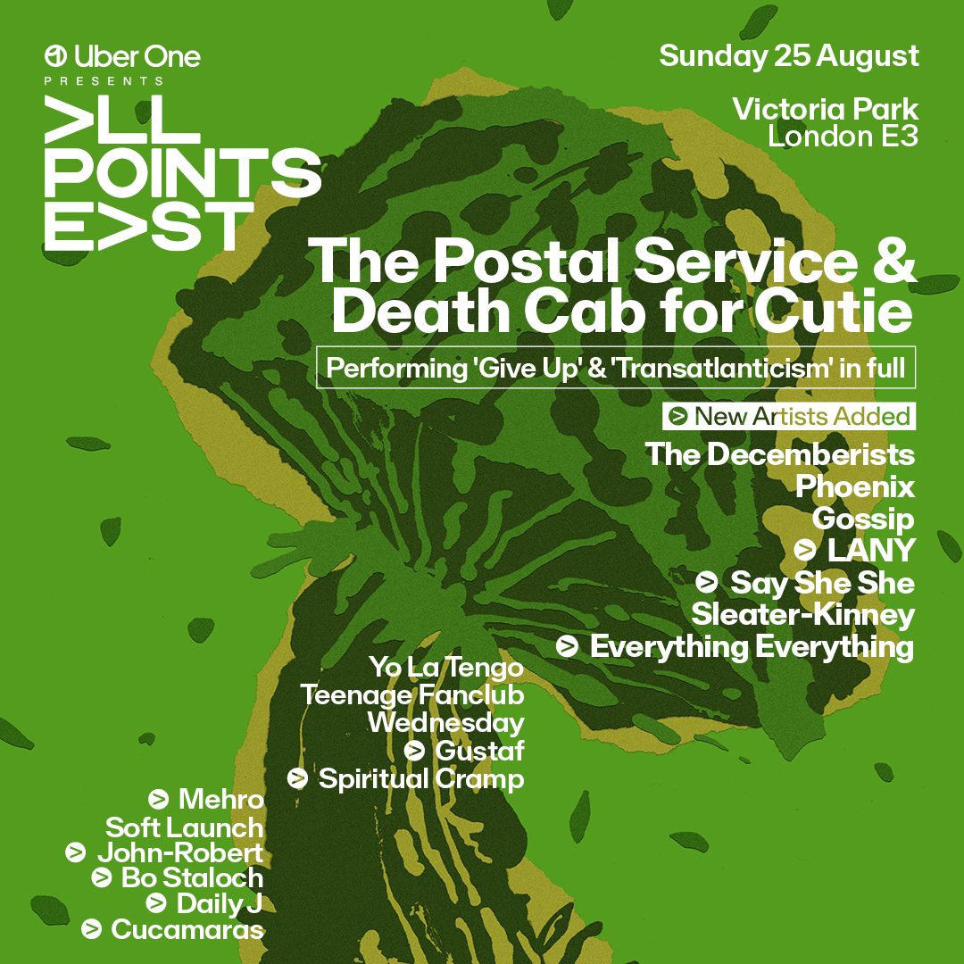 All Points East (@allpointseastuk) on Twitter photo More names added to <a href="/PostalService/">The Postal Service</a> and <a href="/dcfc/">Death Cab for Cutie</a>'s only London show this year 🙌
Experience both bands performing their albums 'Give Up' and 'Transatlanticism' in full, plus an incredible lineup which has just got even bigger!
<a href="/thisisLANY/">LANY</a>, <a href="/SaySheShe/">Say She She</a>, <a href="/E_E_/">EverythingEverything</a>, <a href="/gustaf_nyc/">Gustaf</a>, More names added to <a href="/PostalService/">The Postal Service</a> and <a href="/dcfc/">Death Cab for Cutie</a>'s only London show this year 🙌
Experience both bands performing their albums 'Give Up' and 'Transatlanticism' in full, plus an incredible lineup which has just got even bigger!
<a href="/thisisLANY/">LANY</a>, <a href="/SaySheShe/">Say She She</a>, <a href="/E_E_/">EverythingEverything</a>, <a href="/gustaf_nyc/">Gustaf</a>,