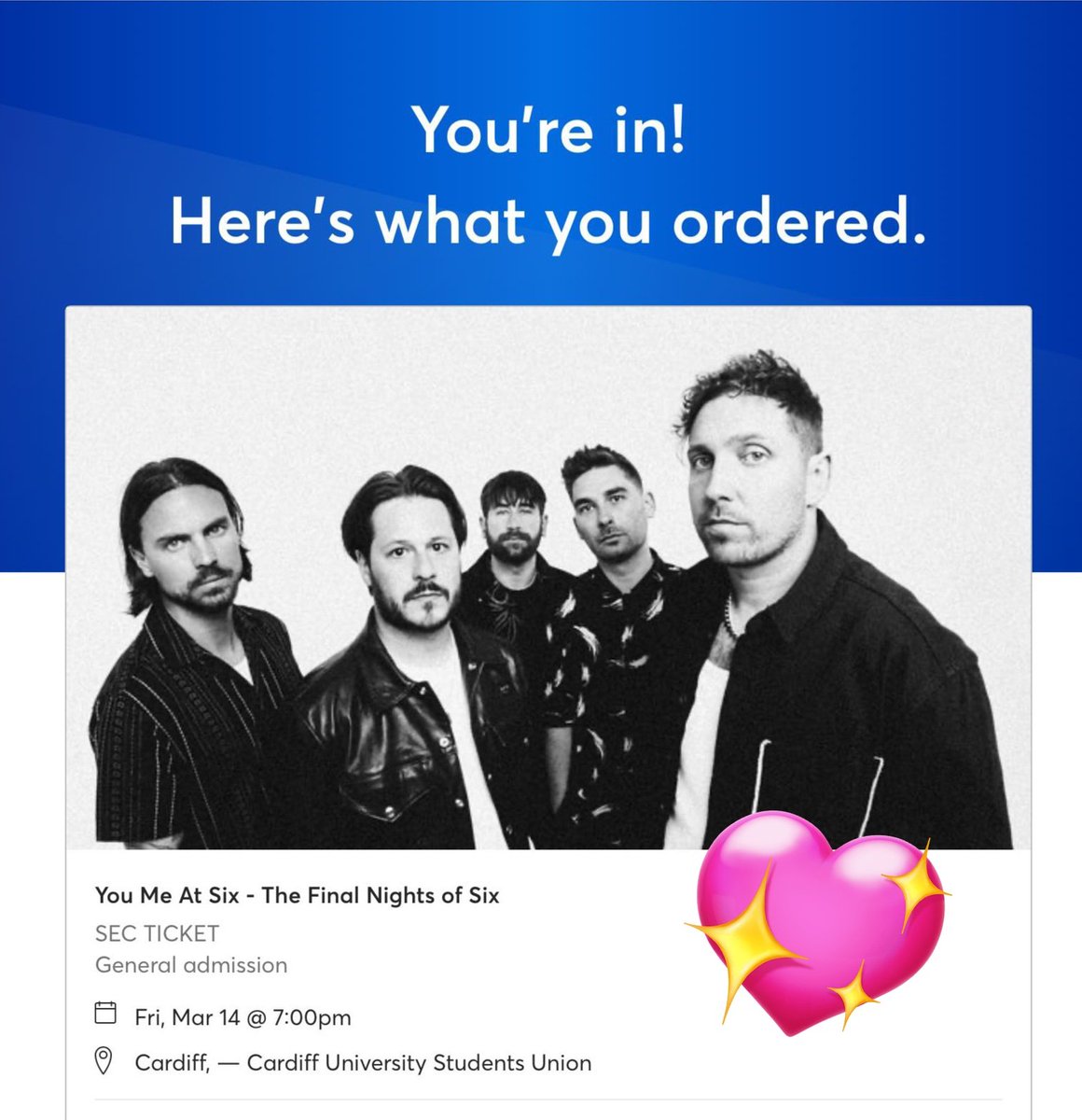 pixiexsarah's tweet image. Finally managed to get tickets for You Me at Six! One of the first bands we seen together🥲 time to go one last time ♥ @cerysxmarie @youmeatsix