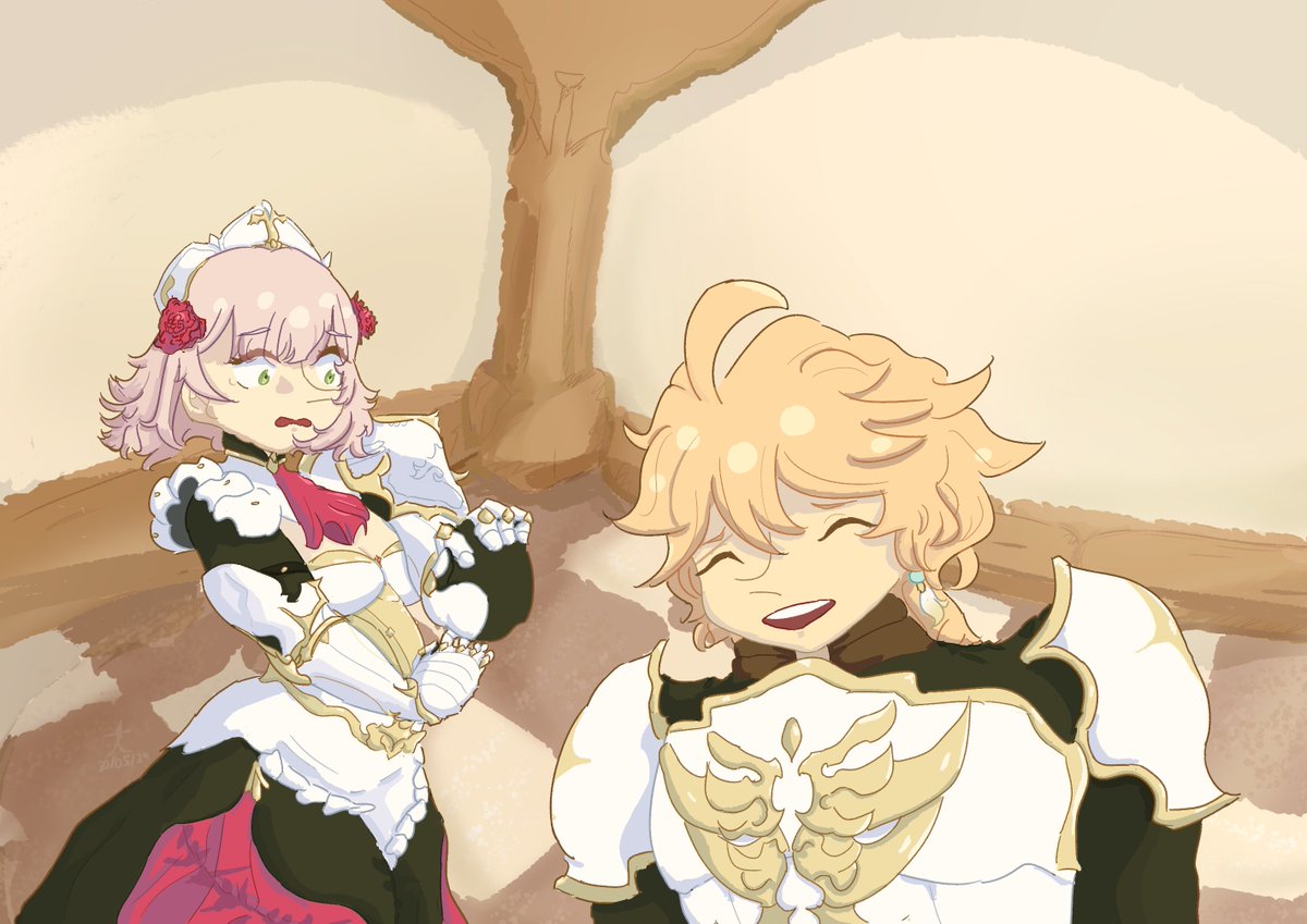 noinoil23's tweet image. newly inducted knight-errant? ok mr-forgot-to-tie-your-shoes-before-the-ceremony

 (mini sketch sequence in replies)

remake of a super old piece
#noelle #aether #noether #aenoelle #digitalart #art #genshinart