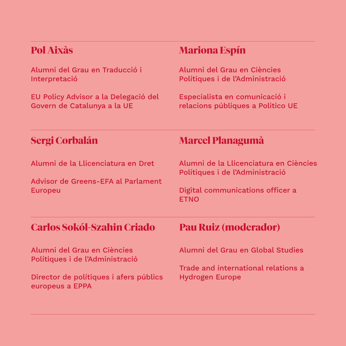 🇪🇺 Comptarem amb la mirada experta dels #alumniUPF Pol Aixàs, <a href="/Itsmerion1996/">Mariona Espín</a>, <a href="/sergicorbalan/">Sergi Corbalán</a>, <a href="/marcelplabo/">Marcel Planagumà</a> i <a href="/csokolsz/">Carlos Sokól-Szahin</a>, en una taula rodona del cicle #2024AmbUllsUPF moderada per <a href="/pauruizguix/">Pau Ruiz Guix</a>.

Inscriu-te al webinar 👉 bit.ly/9JAmbUllsUPF