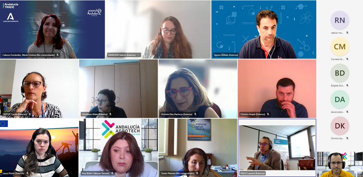 Reunión de Grupos de trabajo de #sostenibilidad y #transferencia #tecnológica de la European Enterprise Network. 🚀 Buscando sinergias de colaboración con las acciones que realiza @edih_net . Han tomado parte @anabcabezas y @JoseAAdame, del equipo técnico del @DIHAndAgrotech.