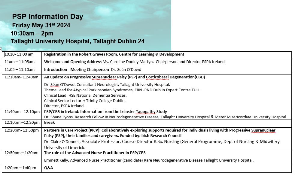 A warm TUH welcome to everyone attending the PSP Information Day today at TUH organised by <a href="/PSPAIreland/">PSPA Ireland</a>