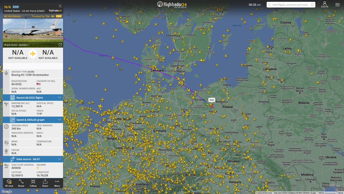 May 31, 2024 #Anchorage direction(estimated) #33rd Air Base, Poland #NoCALLSIGN #AE065E USAF KC-135R Stratotanker