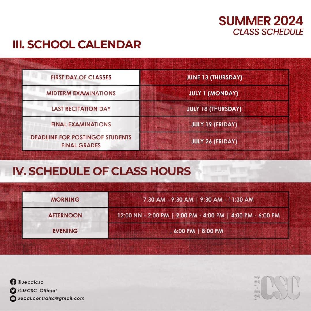 UECSC_Official's tweet photo. SUMMER 2024 CLASS SCHEDULE
Warriors, please be guided accordingly. https://t.co/KG0vAqsTeO