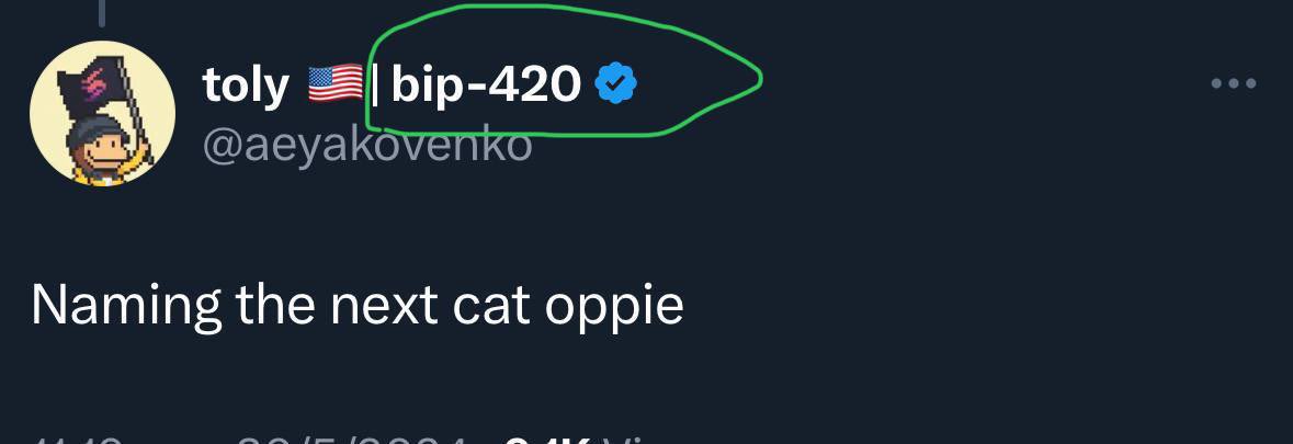 👨‍🔬Community Research: 
 
The story behind why Toly is calling his new cat Oppie. And why this is much bigger then we originally imagined. 

$OPPIE is Solana founder Toly’s soon to be cat named after the OP_CAT code from the original bitcoin codebase.