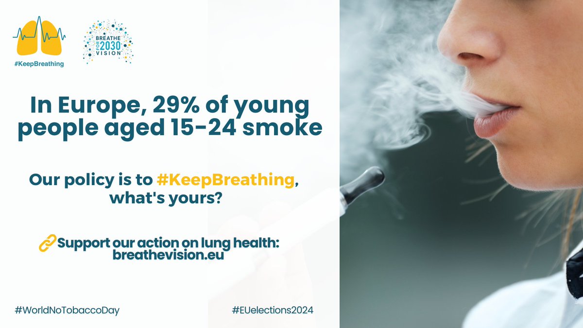 Protecting #lunghealth is essential for a healthy future 🫁 In Europe, 29% of young people aged 15-24 smoke. The ELHG stands together to protect the youth from #TobaccoExposed and ensure children can #KeepBreathing. 🧵Our lung health advocacy for #WorldNoTobaccoDay2024