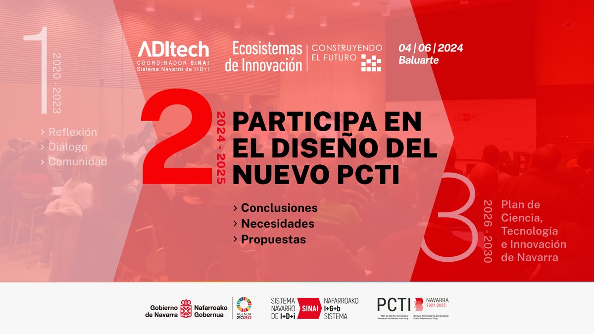 Anímate y participar en la jornada sobre #EcosistemasdeInnovación que organiza @ADItech  El objetivo de la jornada es idear las líneas estratégicas del Plan de Ciencia, Tecnología e Innovación de Navarra 2026-2030. 👉Inscripciones: aditech.com/es/evento/ecos…
#PCTI