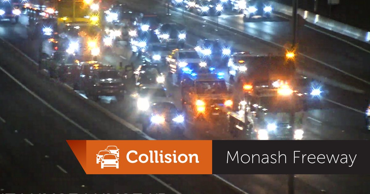 The two right lanes of CityLink / Monash Freeway are closed outbound at Yarra Boulevard, due to a multi-car collision. Two lanes remain open with delays pushing back through the Burnley Tunnel. Please obey the overhead signals. #victraffic