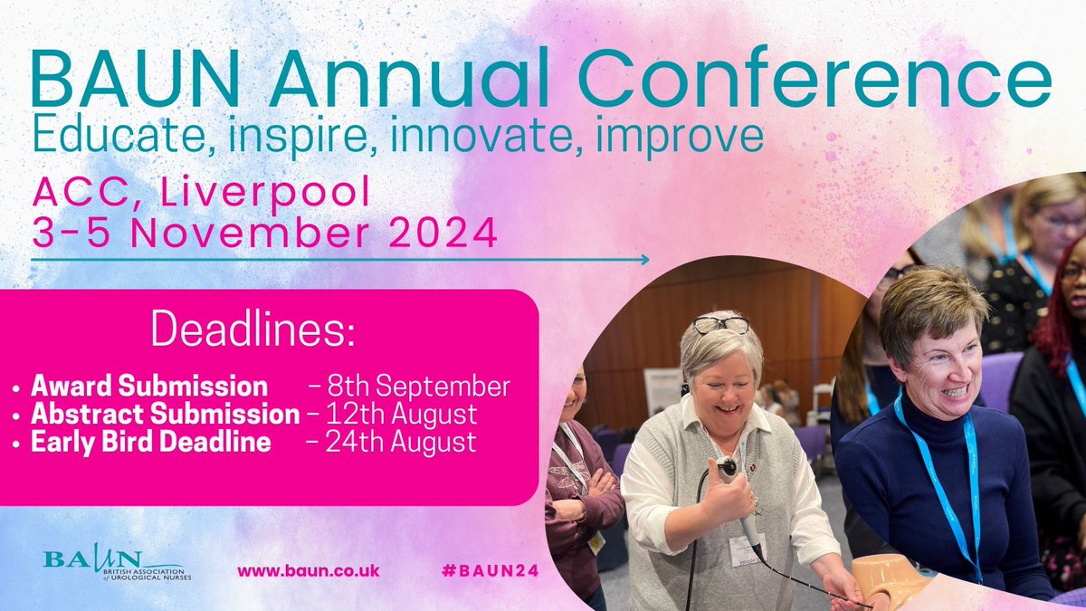 Important Deadlines for #BAUN24 

⭐️Award Submission – 8th September 
⭐️Abstract Submission – 12th August 
⭐️Early Bird Deadline – 24th August 

Find out more at buff.ly/44d52ir  

#Urology #Urologist