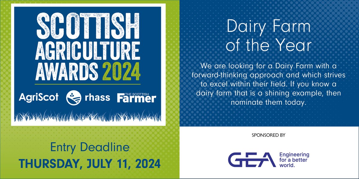 The Scottish Agriculture Awards Dairy Farm of the Year sponsored by <a href="/GEA_farming/">GEA Farming</a> 

Nominate or enter now via

thescottishfarmer.co.uk/scottish-agric…

<a href="/AgriScot/">AgriScot</a>
<a href="/The_RHASS/">RHASS</a>
